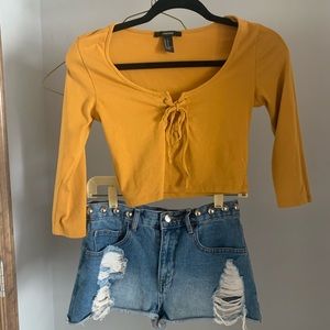 Yellow Long sleeve crop top T-shirt